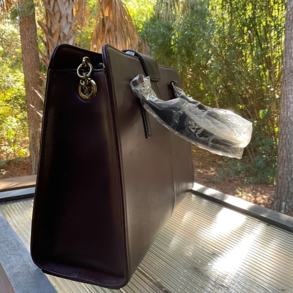 J. Crew Edie Colorblock Attaché leather handbag/ shoulder bag, merlot and black - Picture 9 of 11